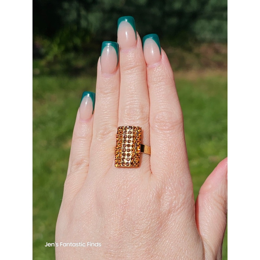 Signed EB Citrine Rhinestone Adjustable Ring